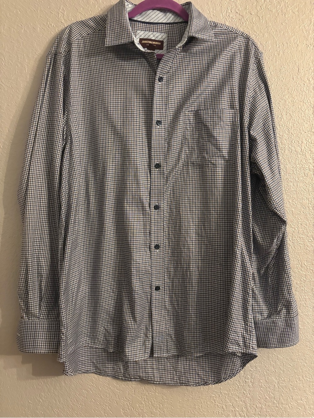 Johnston & Murphy Men's Navy and White Micro-Check Dress Shirt